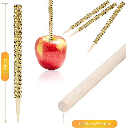 24 Pack Bling Candy Apple Sticks and Bags Kits, Caramel Apple Wooden Skewers,Food Bamboo Decorative Sticks for Rice Krispie Treats Cookie Cake Pop...