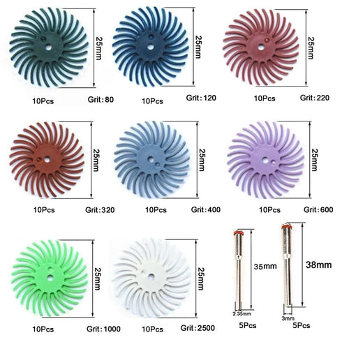 50Pcs Radial Bristle Disc,1" Detail Abrasive Brush Kit with 2.35mm&3mm Shank Mandrels for Rotary Tools,Mixed Grit Bristle Abrasive Buffing Wheel 8...