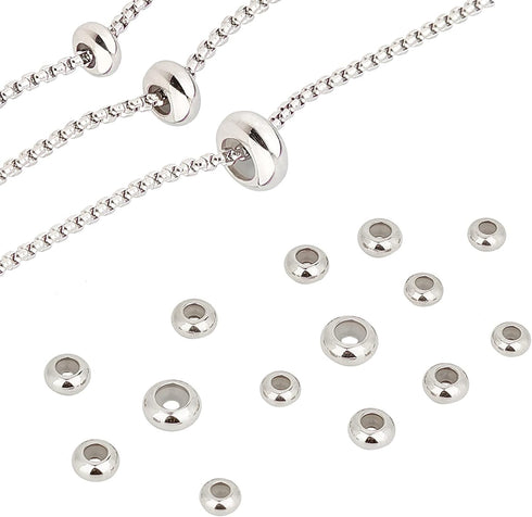PH PandaHall 304 Stainless Steel Slider Beads 30pcs Stopper Bead 7mm 8mm 10mm Adjustable Slider Metal Loose Beads with Rubber Inside for Bracelet ...