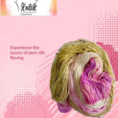 Silk Roving Worsted Weight Yarn - 100% Recycled & Hand-Dyed Mulberry Silk - Luxurious and Versatile for Knitting, Felting, and Crafting.(100 gm-22...