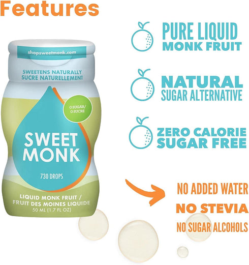 SweetMonk - 100% Pure Original Monk Fruit Sweetener Liquid Sugar Substitute - 1.7oz | No Water Added MonkFruit Extract | Zero Calorie Keto Friendl...