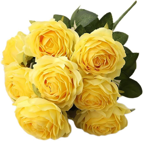Jasion Artificial Roses Flowers 10 Heads Arrangement Silk Bouquet Glorious Meanings for Home Office Parties and Wedding Decoration (Yellow)...