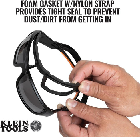 Klein Tools 60471 Safety Glasses, ANSI Z87.1+ Pro Full Frame Gasket Safety Glasses, Gray Lens, UV Protection, Anti-Fog, Scratch Resistant...