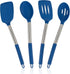 4 Pack Silicone Utensils Set, Non Stick Solid Spatulas, Heat Resistant Blue Slotted Spoons with Stainless Steel Handle, BPA Free Cooking Turner fo...