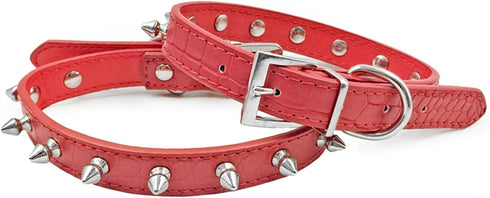 Enjoying Spiked Dog Collar Spiky Cat Collar Leather Adjustable Pet Collar Kitten Puppy Spike Collar, Red Small...