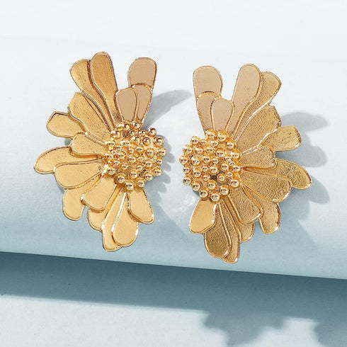 Large Flower Dangle Drop Earrings for Women Unique Charm Gold Tone Stud Earrings for Girls Chic Floral Statement Earrings for Party, Wedding, Shop...