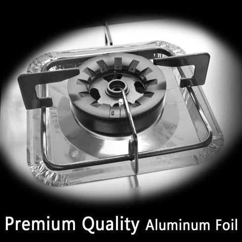 Aluminum Foil Gas Stove Burner Liners, 50 Pack Stove Burner Covers Disposable Square Stove Bib Liners Gas Rangetop Protectors Cooktop Replacement Keep Stove Clean Square 8.5"