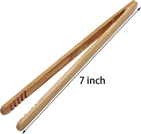 12 Pcs Bamboo Tongs 7 Inch Bamboo Toast Tongs for Serving Pickle Muffin, Cheese Fruits Salad, Toast & Bread...