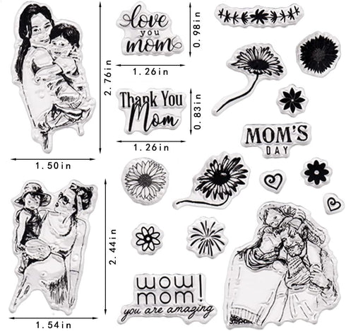 Mother's Day Clear Stamps for Card Making Mom's Day Clear Stamp Blessing Words with Sentiments Transparent Silicone Stamps for DIY Scrapbooking Su...