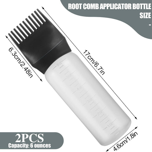 Pimoys 2 Pack Root Comb Applicator Bottle 6 Ounce, Oil Applicator for Hair Dye, Hair Oiling Bottle Applicator Brush with Graduated Scale...
