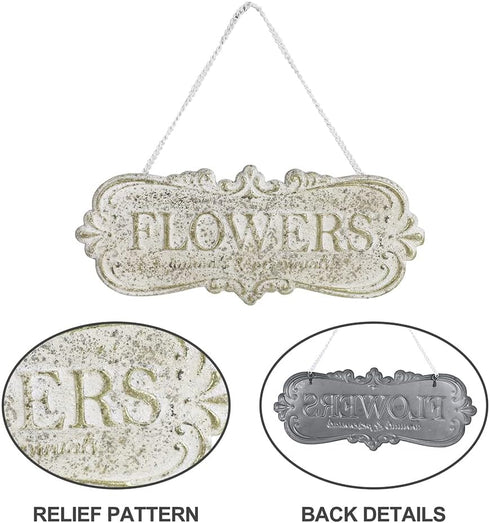 All Chic Metal Garden Sign Hanging Flower Sign Yard Sign Garden Decor Sign Door Hanger Metal Garden Decor Rustic Farmhouse Backyard Outdoor Wall D...