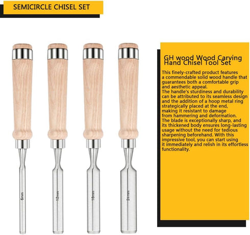 4PCS Semicircle Chisel Set, Wood Carving Hand Chisel Tool Set Woodworking Gouges, Semicircle Wood Chisel Sets for Carpenter Wood Carving Hand Chis...
