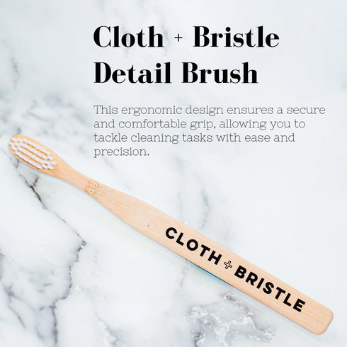 Cloth + Bristle Bamboo Cleaning Brush Combo Set, Versatile Dish Scrub Brush, Pot Brush, and Detail Brush for Kitchen, Grout, and Household Cleanin...