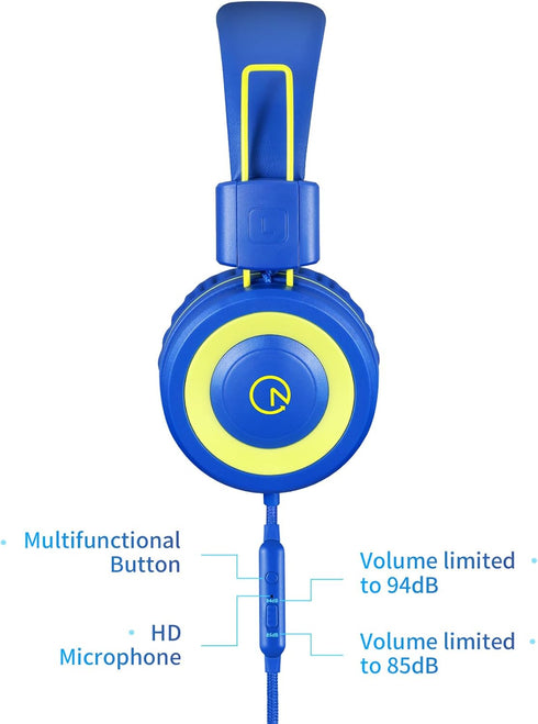 noot products Kids Headphones with Microphone K12 Stereo 5ft Long Cord with 85dB/94dB Volume Limit Wired On-Ear Headset for iPad/Amazon Kindle,Fir...