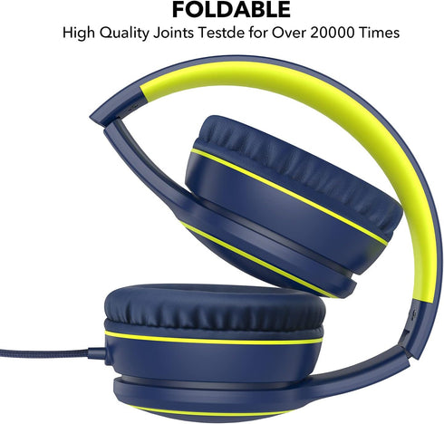 RORSOU R10 On-Ear Headphones with Microphone, Lightweight Folding Stereo Bass Headphones with 1.5M No-Tangle Cord, Portable Wired Headphones for S...