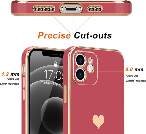 Teageo Compatible with iPhone 12 Case for Women Girl Cute Love-Heart Luxury Bling Soft Back Cover Raised Full Camera Protection Bumper Silicone Sh...
