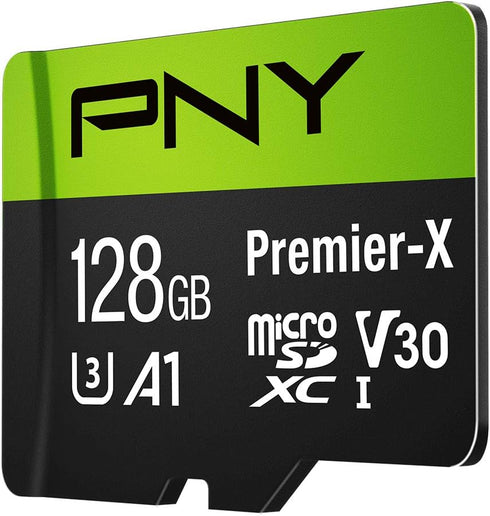 PNY 128GB Premier-X Class 10 U3 V30 microSDXC Flash Memory Card - 100MB/s, A1, 4K UHD, Full HD, UHS-I, micro SD, Black...