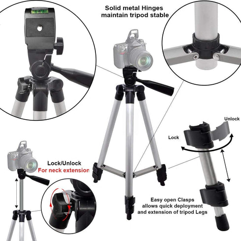 50 Inch Aluminum Camera Tripod for Canon, Nikon, Sony, Samsung, Olympus, Panasonic & Pentax + eCost Microfiber...