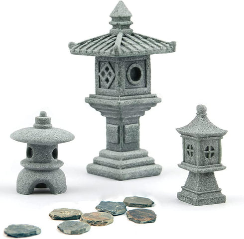 Miniature Fairy Garden Decoration Set,3 Japanese Lantern,10 Stepping Stone Mini Fairy Decor for Garden & Patio Micro Landscape Yard Bonsai Decorat...