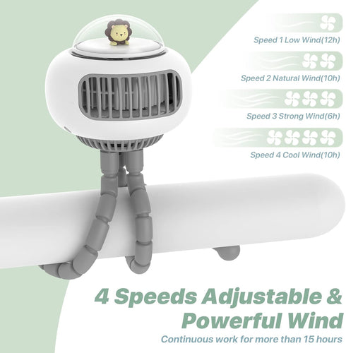 Stroller Fan, Portable Bladeless Fan Mini Handheld Fans, 4-Speed Options USB Rechargeable Battery Operated Fan, Suitable for Stroller, Desk, Handh...
