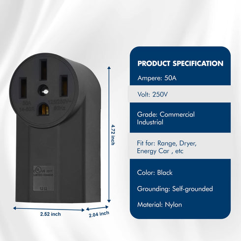 NEMA 14-50R Receptacle 3-Pole 4-Wire Surface Mount Power Receptacle 250V 50A UL Listed, bekca Black (NEMA 14-50R)...