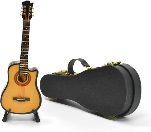 Miniature Guitar with Stand and Case, Mini 6 Strings Acoustic Cutaway Guitar Musical Instruments Miniature Guitar Model Home Decoration (Wood)...