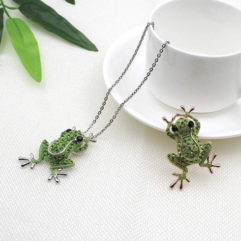 VALICLUD 3D Green Frog Necklace for Women Crystal Frog Jewelry Frog Brooch with Silver Chain Alloy Frog Stuff Animal Frog Jewelry Frogs Charm (5. ...
