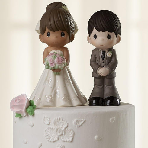 Precious Moments Perfect Couple Bride, Brunette Hair With Medium Skin Tone Bisque Porcelain Wedding Figurine & Cake Topper, 172065...