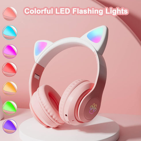 Kids Headphones, Bluetooth Wireless Headphones for Kids Teens Adults, Over-Ear Bluetooth Headphones with Microphone, Cat Ear Headphones for Girls ...