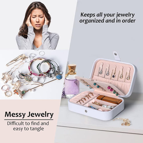 Travel Jewelry Box, PU Leather Small Jewelry Organizer for Women Girls,Portable Mini Travel Case Display Storage Holder Boxes for Stud Earrings, R...