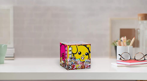 Dagashi Japanese Anime Otaku Snacks Tin Storage Box - 4x4-Inch Metal Novelty Stash Container With Pop Top Lid - Decorative Organizer Holder Cube C...