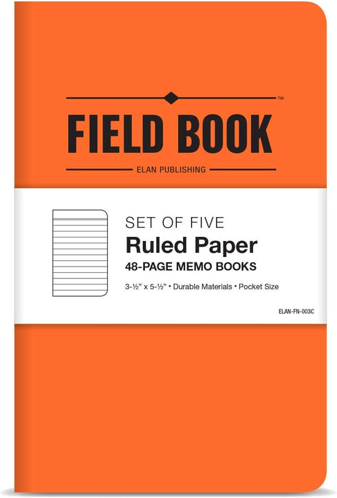 Elan Publishing Company Field Notebook/Pocket Journal - 3.5"x5.5" - Orange - Lined Memo Book - Pack of 5...