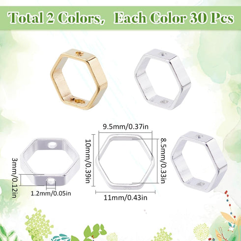 SUNNYCLUE 1 Box 60Pcs Hollow Bead Frame Real 24k Gold Plated Beading Frame 925 Sterling Silver Plated Hexagon Spacer Bead Frames Findings for Jewe...
