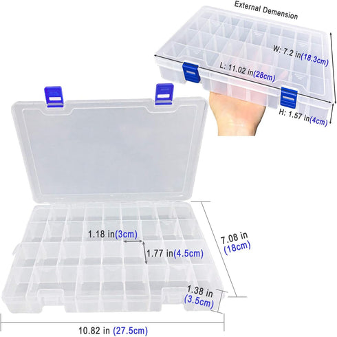 Qualsen Plastic Compartment Box with Adjustable Dividers Craft Tackle Organizer Storage Containers Box 34Grid 1PC (Clear)...