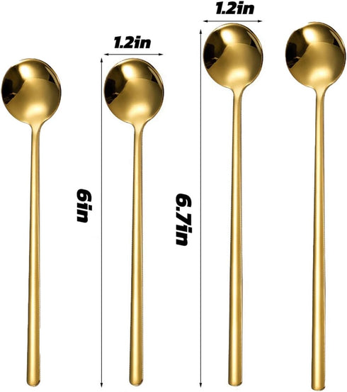 4PCS 2-6.7 ""coffee spoons and 2-6"" coffee spoons, mixing spoon, tea spoon long handle?gold spoon, iced tea spoon, mixing spoon, gold espresso sp...