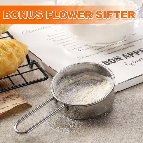 3 in1 Stainless Steel Flour Sifter for Baking 3 Cup Sifter for baking, Flour Sifter for Baking Cakes, Pastries, Pies, Cupcakes and Desserts, Powde...
