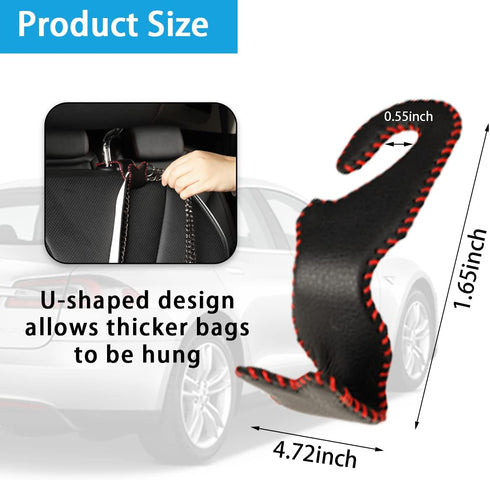 Car Seat Headrest Hooks 2 Pcs, Leather Durable Auto Backseat Hangers Storage Organizer, Universal Vehicle Interior Holder Accessories for Purse Gr...