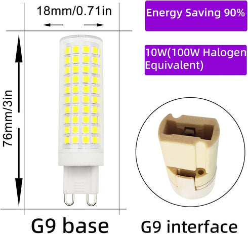 G9 Led Light Bulb 100W Halogen Equivalent Daylight White 10W 6000K 1000 Lumen AC 110v 120v Bedroom Lamp Pack of 4...