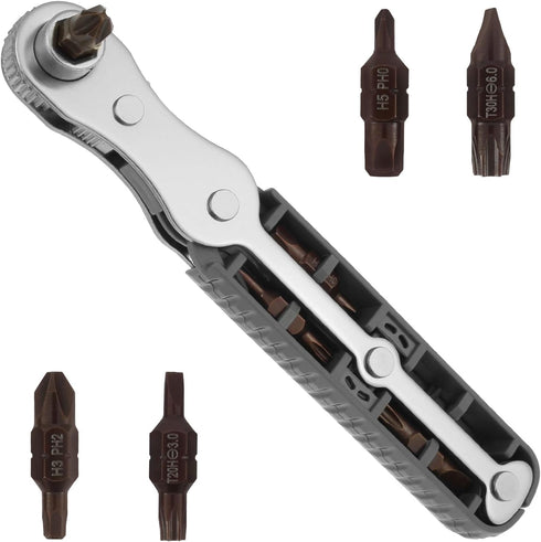 Mini Ratchet Set, 5-Piece 1/4 Ratchet Right Angle Screwdriver, 36-Tooth Bidirectional Ratcheting Wrench Bit Ratchet for Tight Spaces, Hand Tool wi...