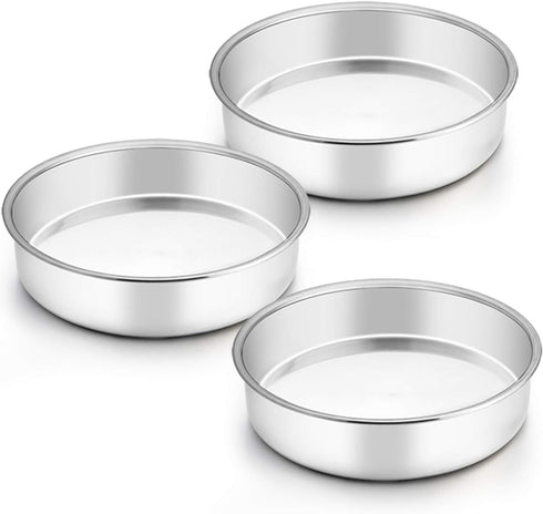 TeamFar 8 Inch Cake Pan, 3 Pcs Round Cake Pan Tier Cake Pan Set Stainless Steel, Healthy & Heavy Duty, Mirror Finish & Easy Clean, Dishwasher Safe...