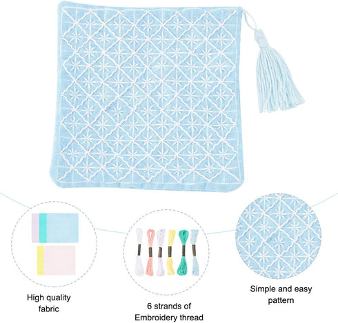 FREEBLOSS 5 Set Sashiko Coasters DIY Kit with Instructions Sashiko Kit for Beginners 5 Colors Sashiko Embroidery Coasters for Housewarming Gift......