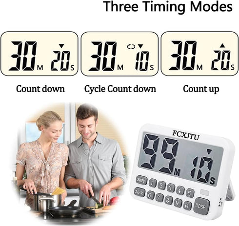 FCXJTU Digital Kitchen Timer, Large Display Countdown/Up Timer with Digits Directly Input, Fast Setting, Loud Alarm, ON/Off, Magnetic Back Stand f...