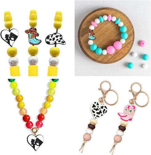 20PCS/Set Silicone Focal Bead Cowgirl Cute Loose Beads Accessory for DIY Keychains Bracelet Necklace Pens Lanyard Making...