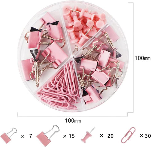 Pink Paper Clips and Binder Clips Set, 3 Pack, 216 pcs, Metal Assorted Sized Binders with Push Pins, Cute Office Supplies for Desk, Desk Accessori...