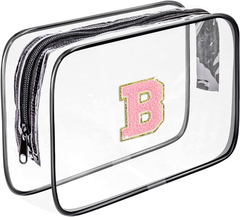 Clear Toiletry Bag,Portable Travel Toiletry Bag,Chenille Letter Cosmetic Bag with Zipper,Waterproof Makeup Bag,Cosmetic Storage Organizer for Wome...