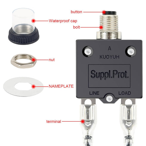Push Button 3 Amp Circuit Breaker Automatic Trip, Fuse Tester Manual Reset 32V, Low Voltage Protection with Waterproof Cap...