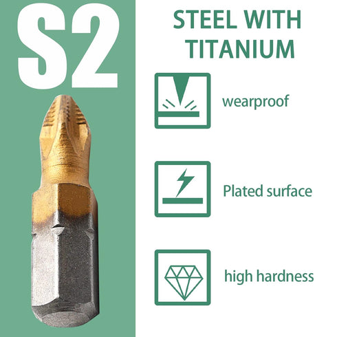 10Pcs PH2 Anti Slip Screwdriver Bit Set,1/4 Inch Hex 25mm Length Titanium Magnetic Drill Bits Set for Electric Screwdriver Impact Drill...