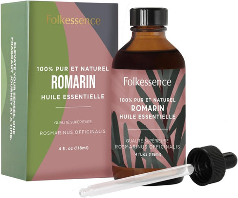 Folkulture Rosemary Essential Oils for Hair Growth, 4 Fl Oz - 100% Pure, Organic, Natural and Undiluted Essential Oils, Premium Grade with Glass D...