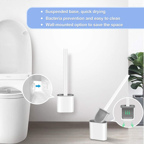Toilet Brush and Holder Set for Bathroom, Deep-Cleaning Silicone Toilet Bowl Brush with Non-Slip Long Plastic Handle(White)...