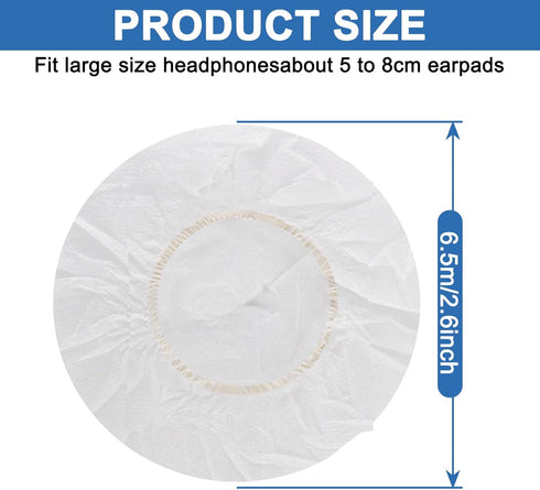 100Pcs White Non-Woven Sanitary Headphone Ear Cover, Disposable Super Stretch Covers Washable, for Most On Ear Headphones Earpads (6.5 cm/ 2.6 Inc...